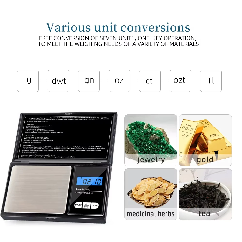 0.01g Jewelry Mini Stainless Steel Electronic Scale Digital Pocket Scale Gold Gram Balance Weight Scale Portable Pocket Scale image 2