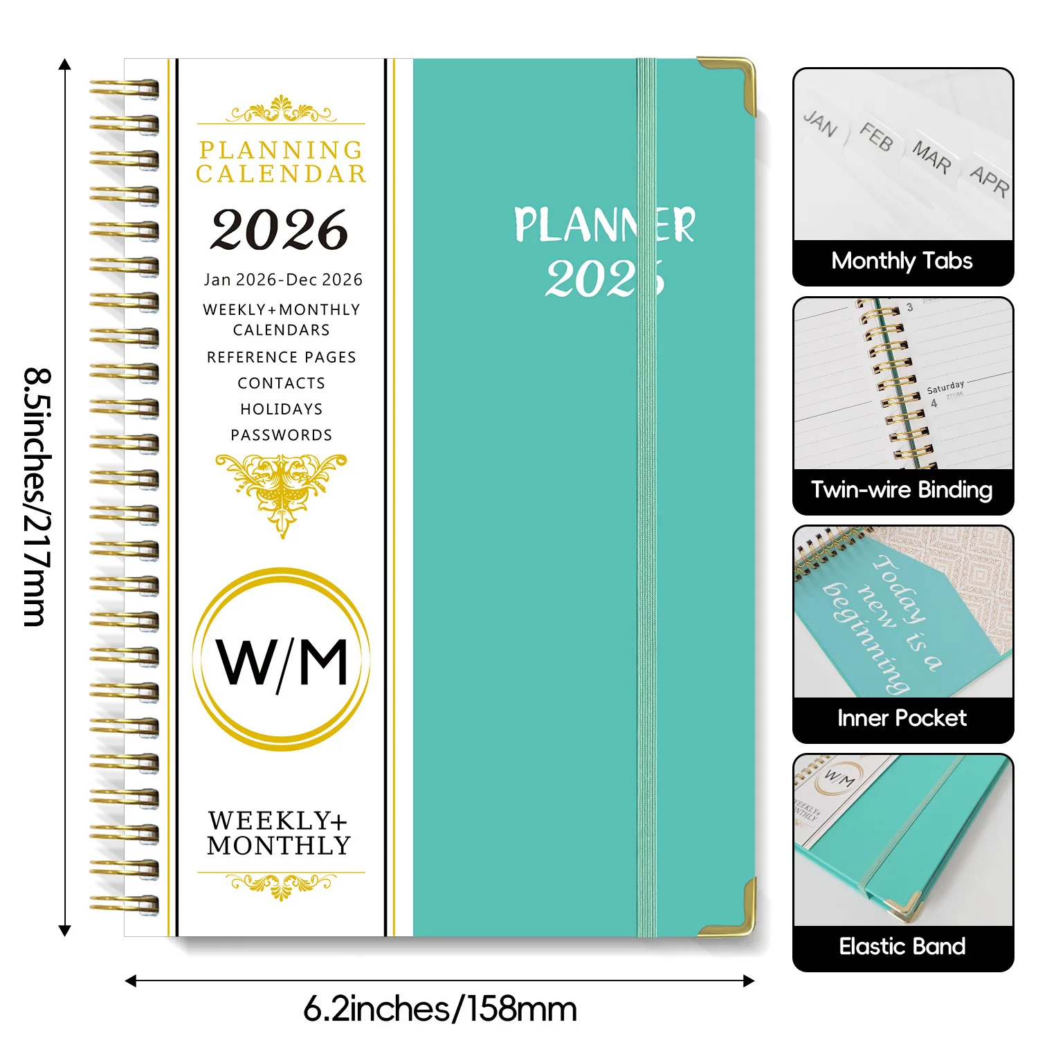 2026 English Notebook A5 Coil Calendar Book Weekly Planner Book Work Record Schedule Book Notebooks & Writing Pads