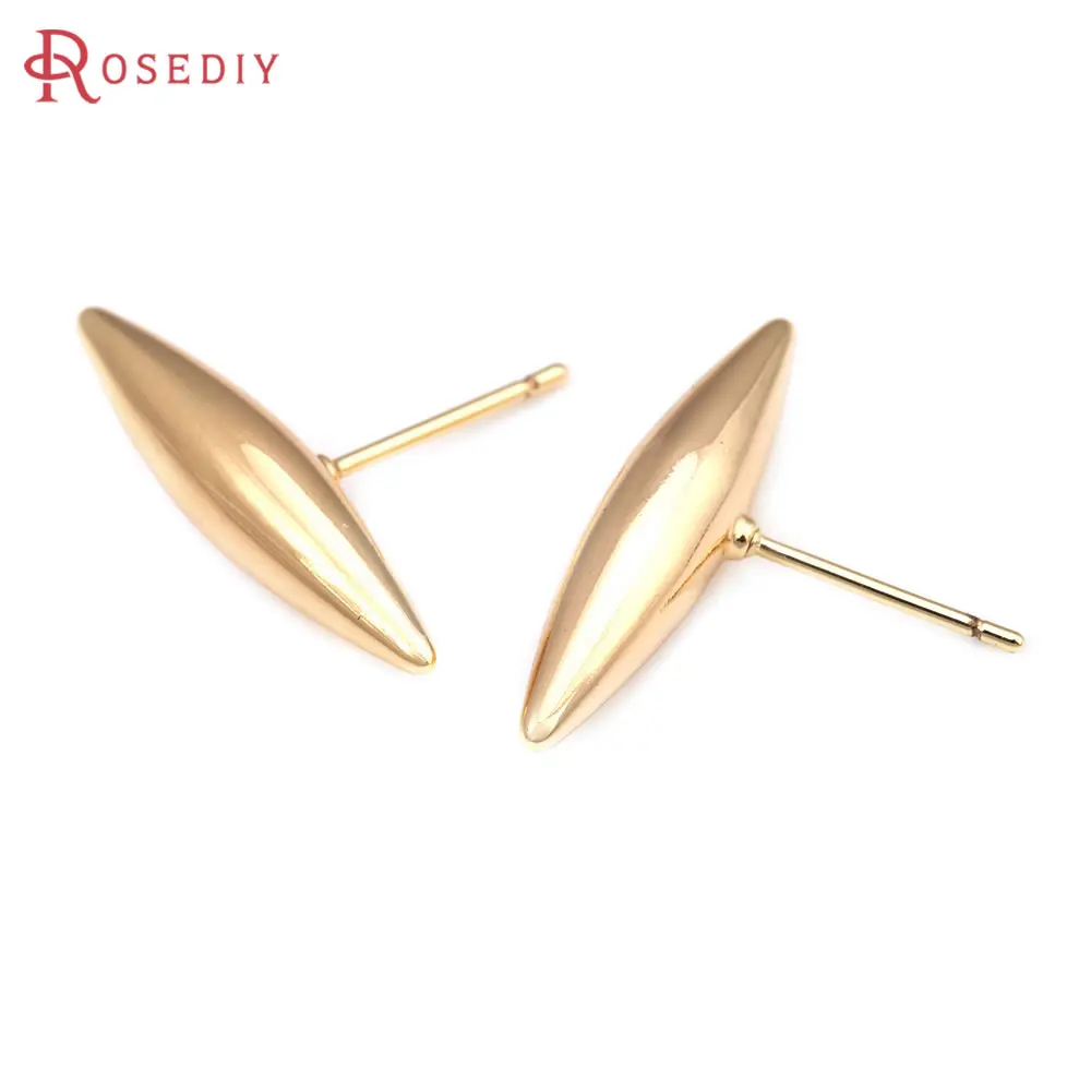 6PCS 18K Gold Color Brass Willow Leaf Shape Stud Earrings Pins Earrings High Quality Diy Jewelry Making Accessories for Women