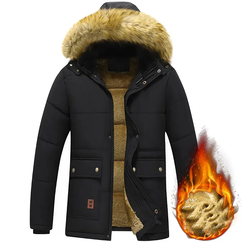 

Thick Warm Winter Parka Men Fleece Hooded Mens Plus Size Velvet Warm Coat Men Outdoor Winter Jacket Coat Military Cargo Jackets