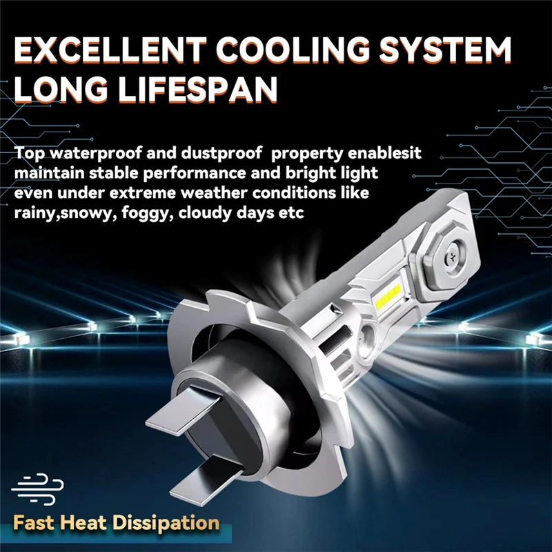 AF90-2PCS 30000LM H7 LED lâmpadas de farol de alta potência lâmpadas de farol automático 6000K 12V lâmpadas de nevoeiro de carro