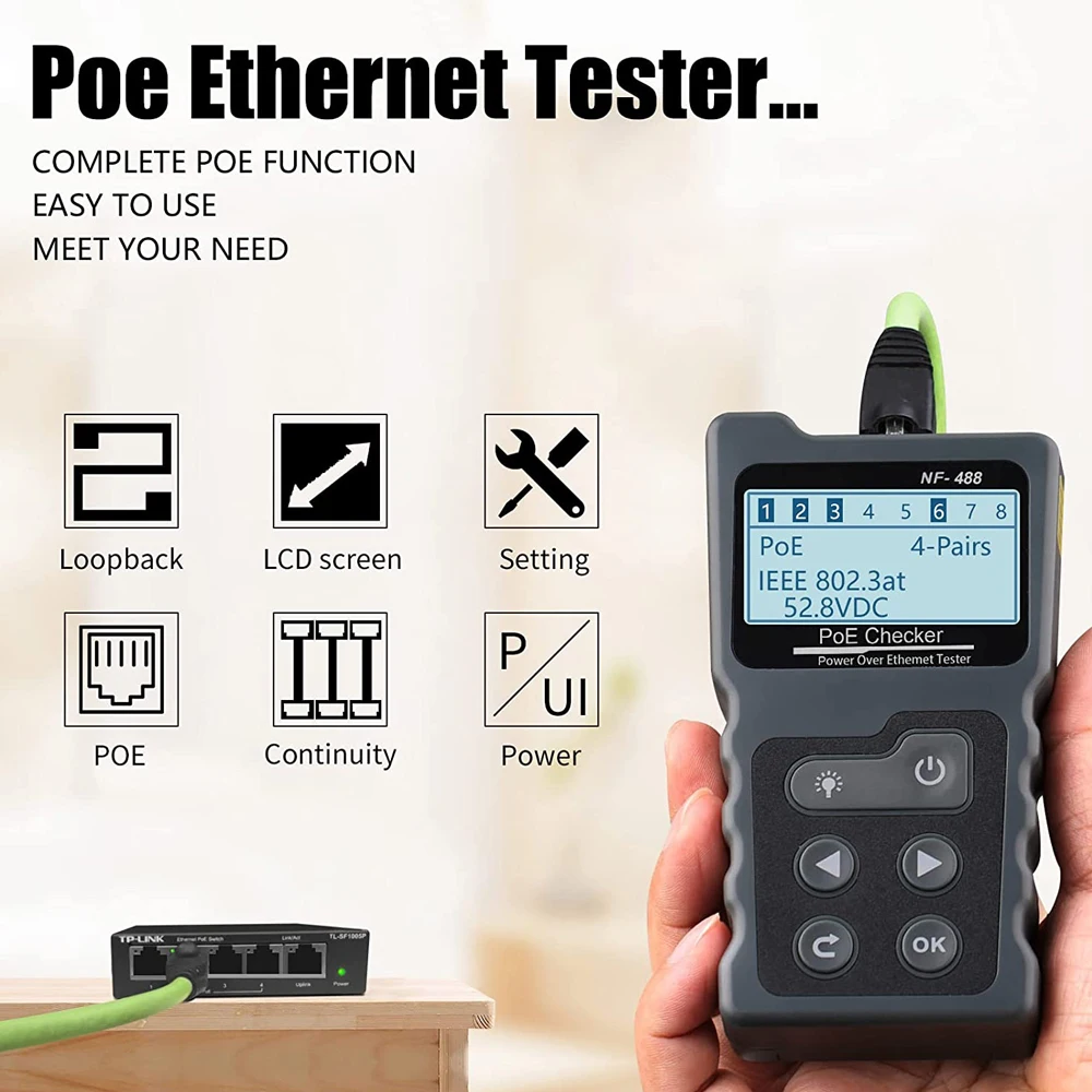 NOYAFA NF-488 NEW LCD Network PoE Checker Over The Ethernet cat5 cat6 Lan Cable Tester Loop Test Tool