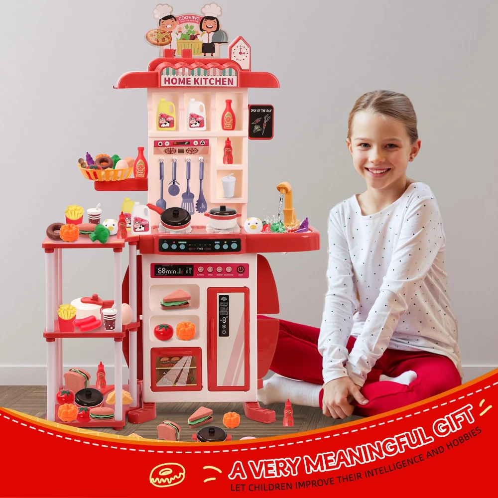 WizKidz Kids Kitchen Play Set Toys - Realistic Sounds & Light Steam Simulated Vegetable Cutting Toys for Various Holiday Gifts