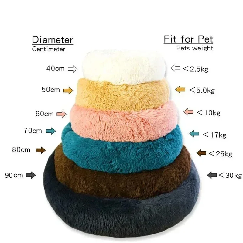 Round Winter Warm Plush Pet Bed - Washable Dog Cat Basket for Small Medium Large Pets Sofa Cushion