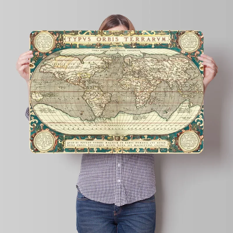 Typus Orbis Terrarum Metal Poster Retro Metal Sign Tinplate Sign for Wall Art Decoration Home Decorators Accessories Man Cave