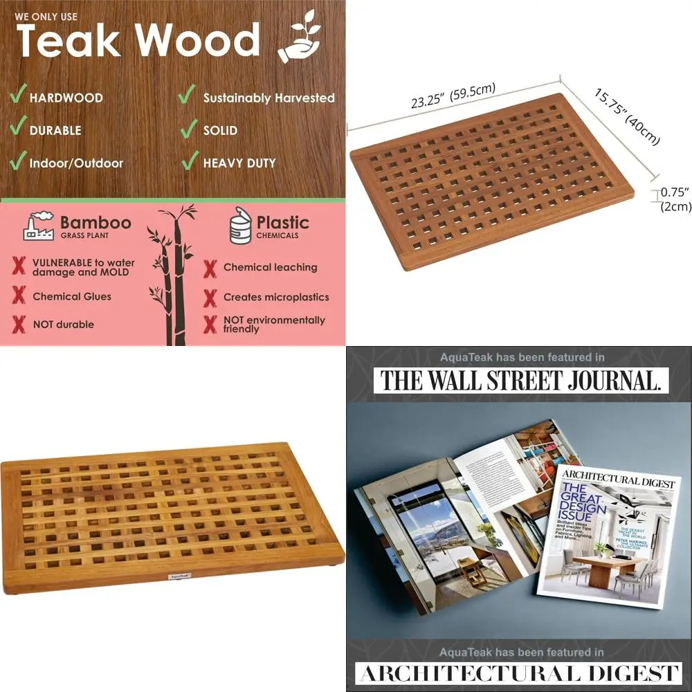 

Роскошный коврик для ванной и душа из тикового дерева, вдохновленный палубами яхт