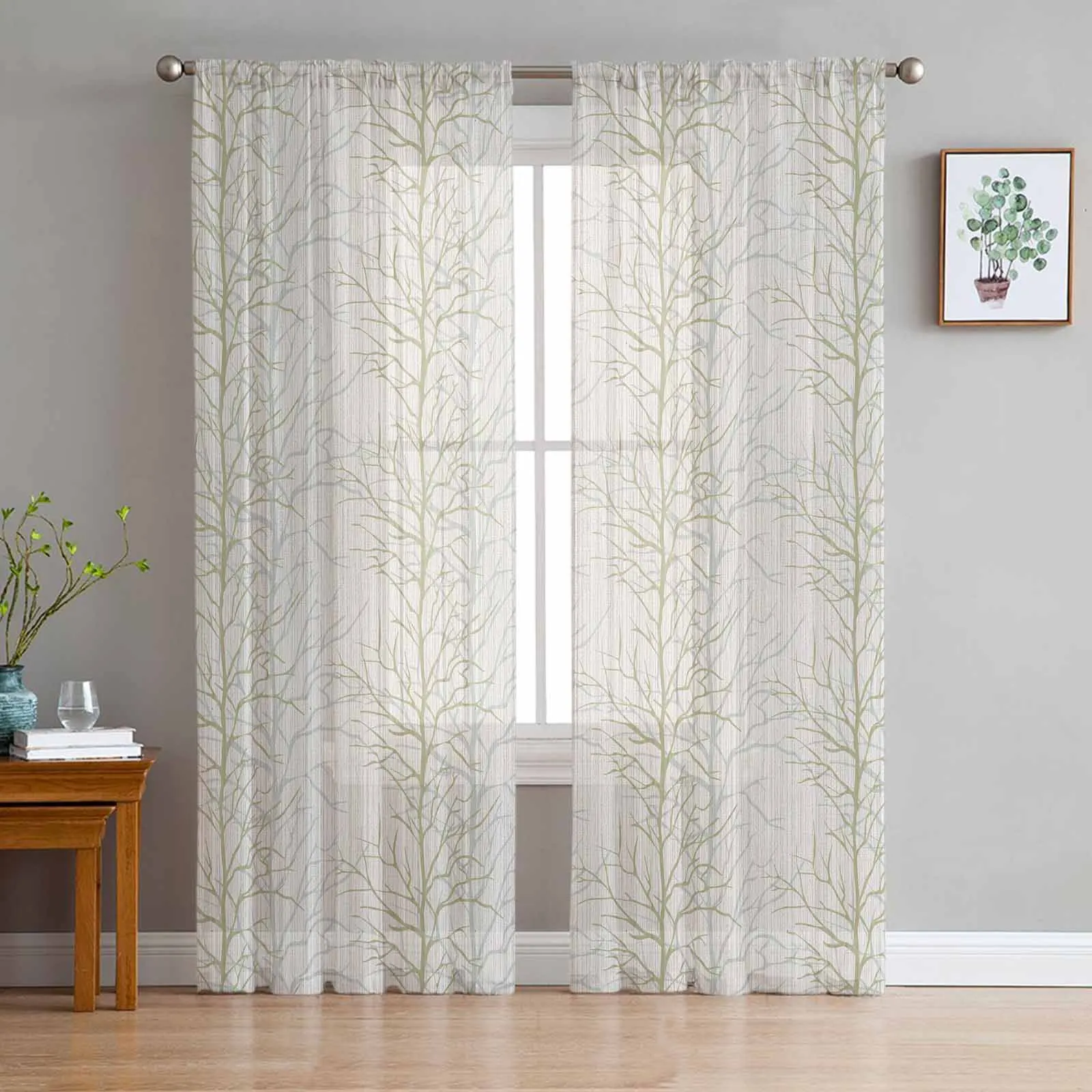 Overlay Of Tree Branch Loop Diagram Triangle Tulle Sheer Curtains For Living Room Kitchen Children Bedroom Voile Hanging Curtain