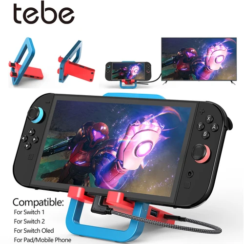 Estación de acoplamiento de TV plegable Tebe para Nintendo Switch, soporte OLED 1/2 con adaptador HDMI 4K 60hz, concentrador USB PD tipo C para Pad