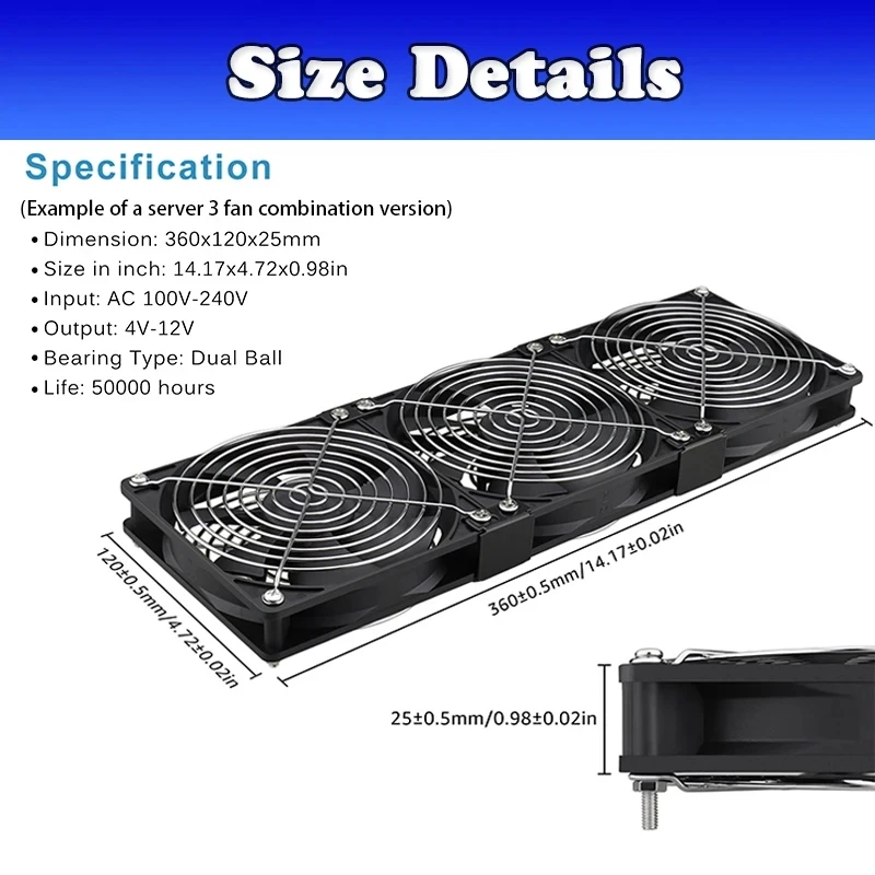 120mm 3000RPM Fan cooling With controller 12cm 12V 220V Btc Machine Chassis Workstation Cabinet Radiator Server fan