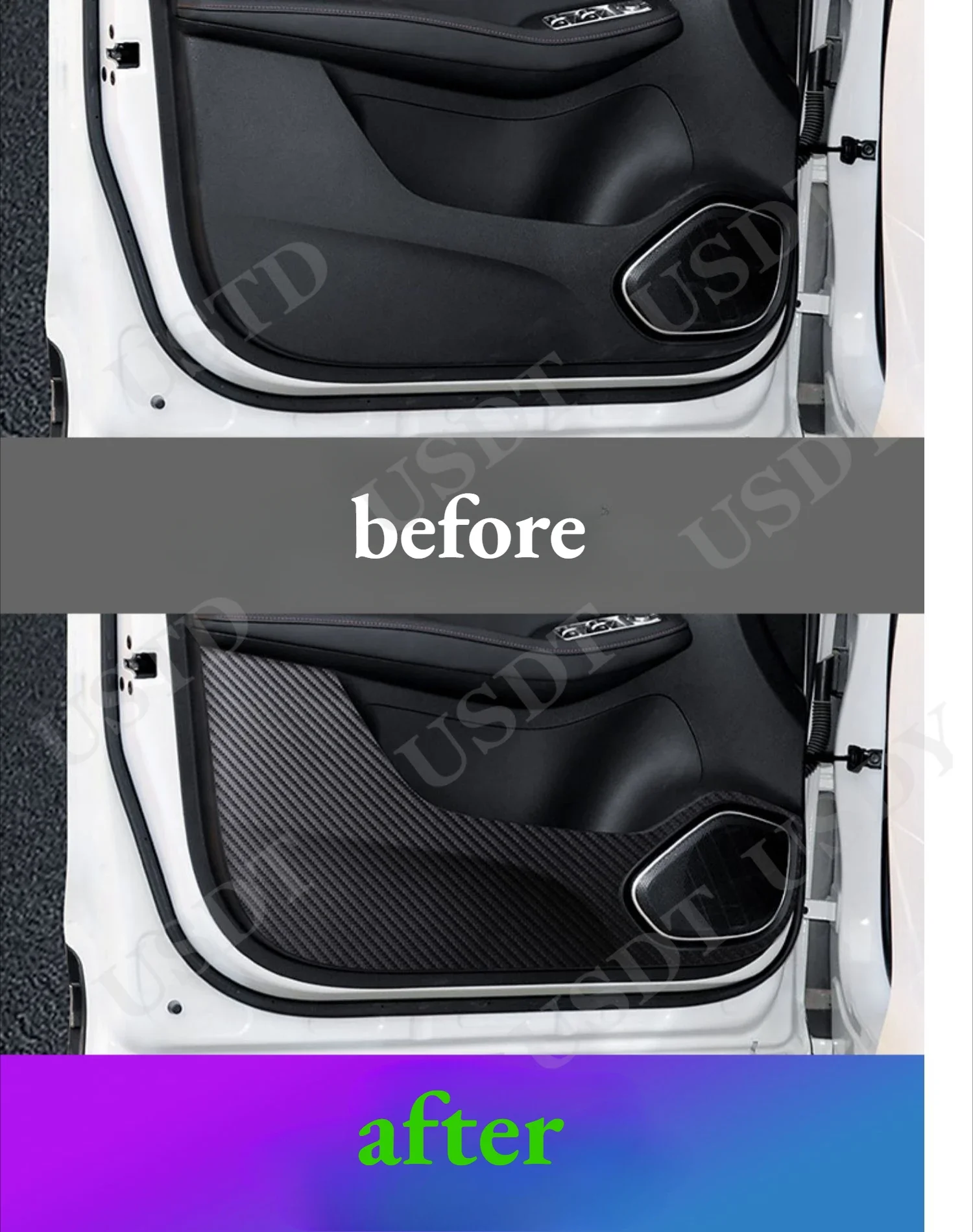 For MG HS EHS PHEV 2020 2021 2022 2023 2024 2025 Leather Carbon Fiber Sticker Door Anti Kick Cover Door Sill Protection Mat