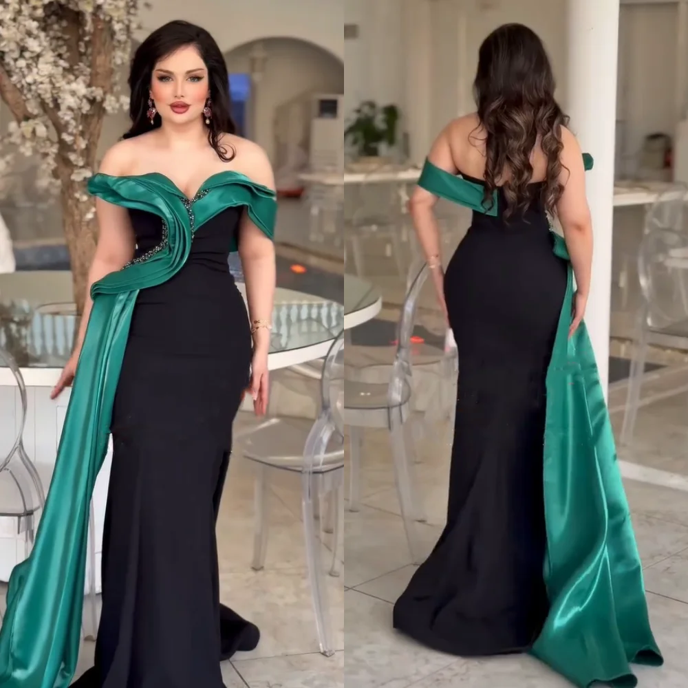 

Customized Simple Jersey Pleat Sequined Mermaid Off-the-shoulder Long Dresses Bespoke Occasion Cocktail Formal