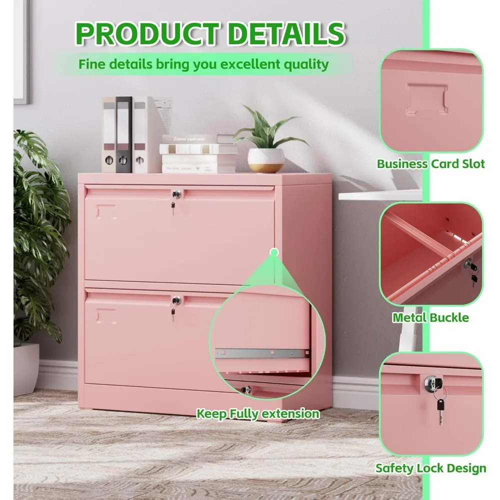 Metal Lateral File Cabinet with Lock, 2-Drawer Wide Storage for Home Office, Suitable for Hanging Files, Letter Size, School and