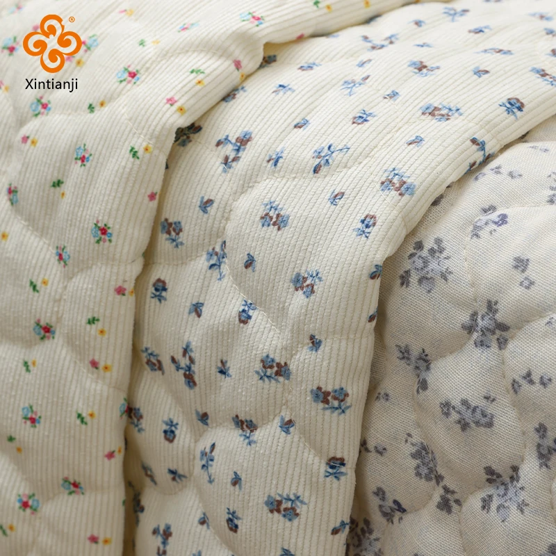 

1m/1.5m/2m Thick Corduroy Quilted Floral Fabric Small Flower Printed Woven Cloth By The Meter for Sewing Winter Coat Makeup Bag