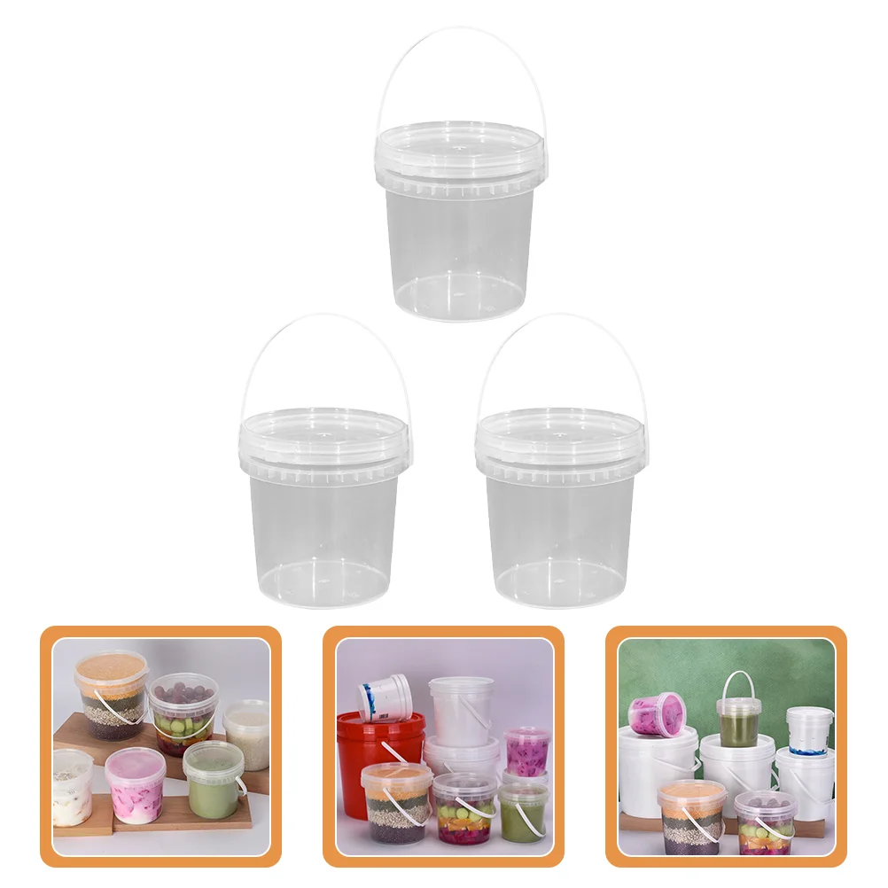 

3 Pcs Ice Cream Bucket Jam Mini Beverage Refrigerator Food Freezing Plastic Lidded Storage with Handle Baby Containers Lids