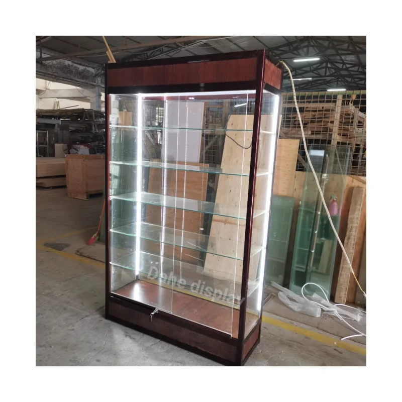 Custom. Retail Store Fixture aluminum frame jewelry showcase adjustable shelves tempered glass display cabinet with LED light