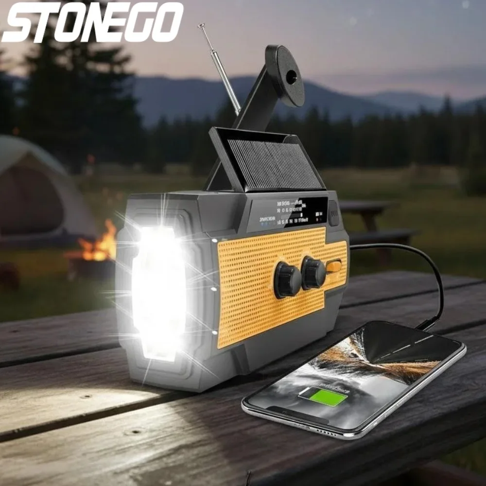 

Портативное аварийное радио с ручным приводом, 4000 мАч, солнечная батарея, AM/FM, NOAA, метеорадио, с фонариком, зарядкой для телефона, SOS-сигналом