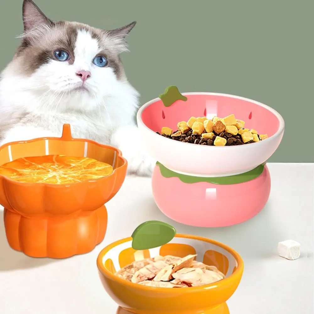 

Hand Painted Ceramic Raised Cat Bowl High Foot Fruit Series Anti Vomiting Cat Bowl Neck Protection Oblique Mouth Tilted Cat Dish