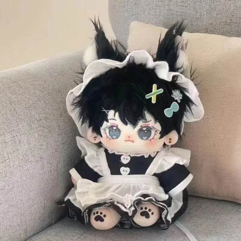 Limited Handmade 20cm Cute Peach Dress Denim Sweetheart Suit Maid Dress Plush Dolls Outfit Toys Doll's Accessories Cos Suit