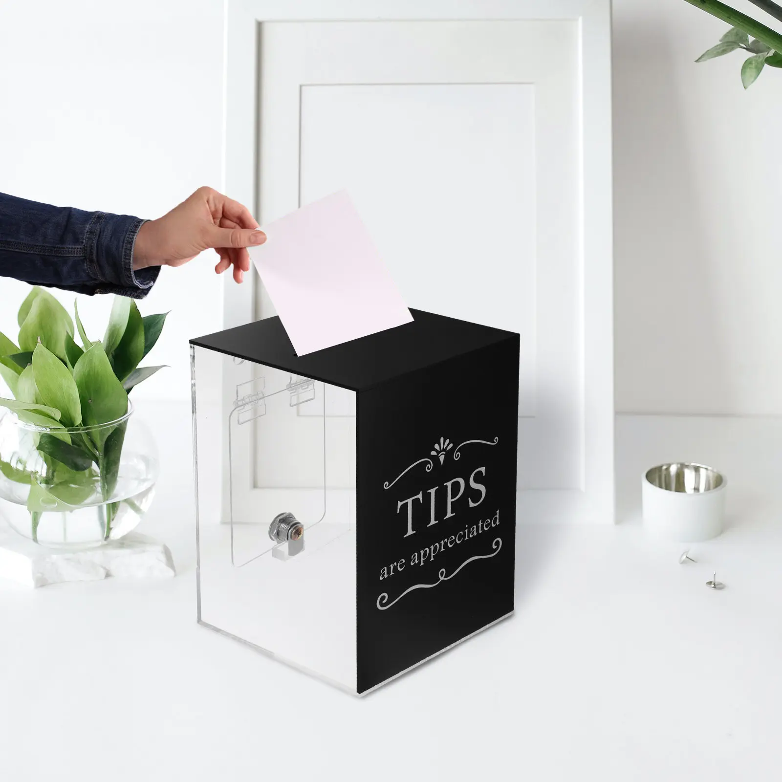 

Acrylic Tip Box Transparent Money Storage Container Secure Lock Slot for Bars Restaurants Donations Suggestions Collection