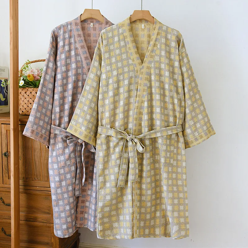 

Женские пижамы из 100% хлопка, халат с рукавом 3/4, весенне-осеннее женское кимоно, халат, свободный женский халат с принтом, свадебные платья