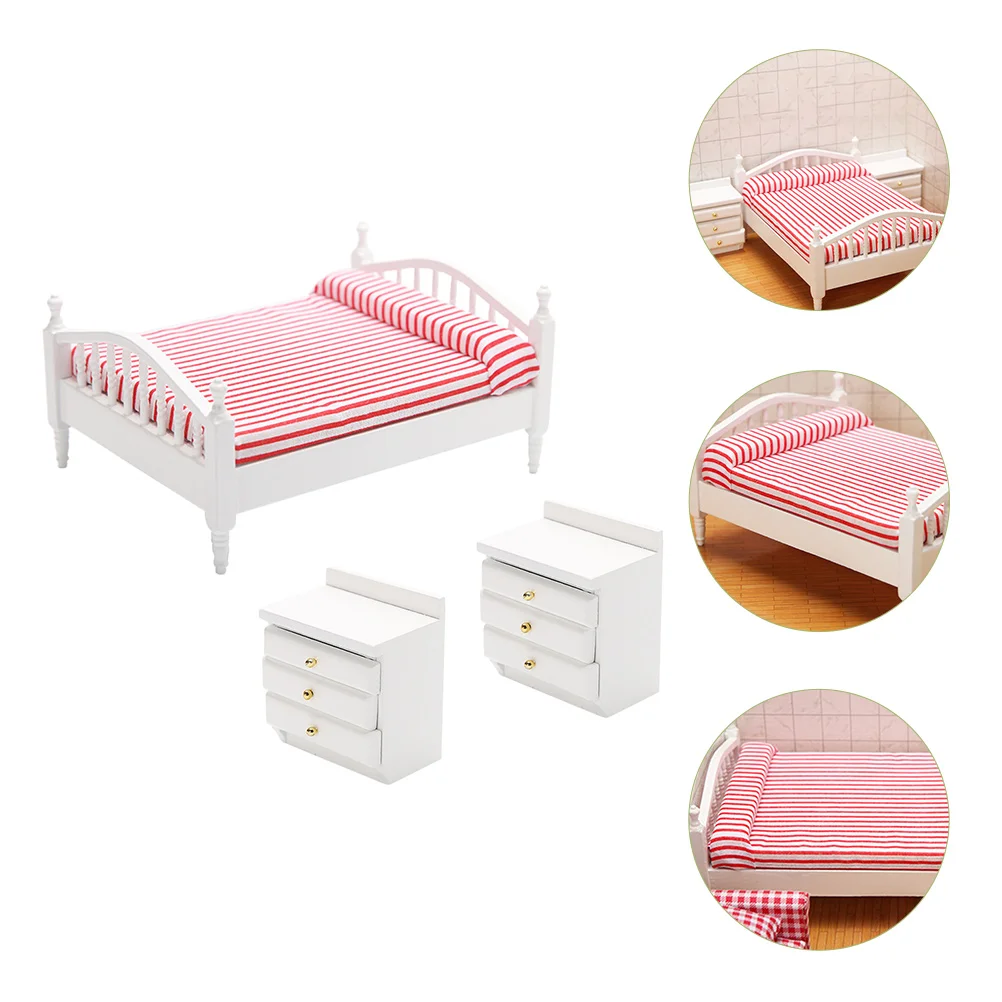 Mini Simulação de Móveis Domésticos para Crianças, Decoração de Cama Dupla, Mesa de Cabeceira Miniatura, Brinquedos de Pano, Acessórios infantis