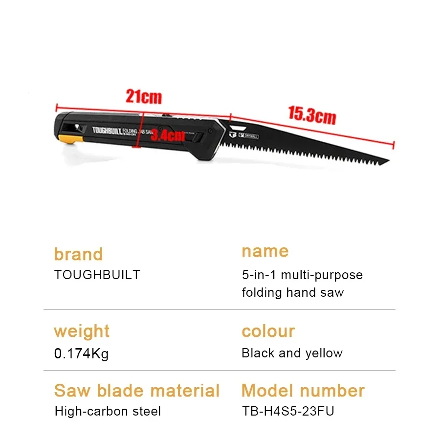 TOUGHBUILT TB-H4S5-23FU 5-in-1 Folding Jab Saw + 4 Blades Saw Blades Designed to Cut Wood, Plastic, Metal, and Drywall Materials