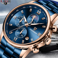 LIGE Men Watch Top Brand Luxury Sports Quartz Mens Watches Steel Waterproof Chronograph Wristwatch Men Relogio Masculino+Box