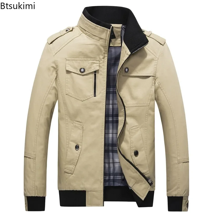 2025 Men's Bomber Jackets Fashion Stand Collar Casual Windbreaker Jackets Spring Autumn New Cargo Coats Man Outdoor Sport Jacket