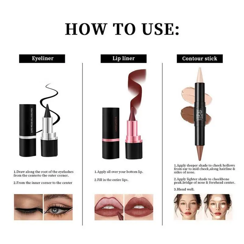 3pcs ลิปสติกและชุดซับ Nude สีดําสีแดง Velvets ลิปสติก Matte Nude Lip Liner ดินสอสีแดงลิปสติก Lip Contouring Lipliner