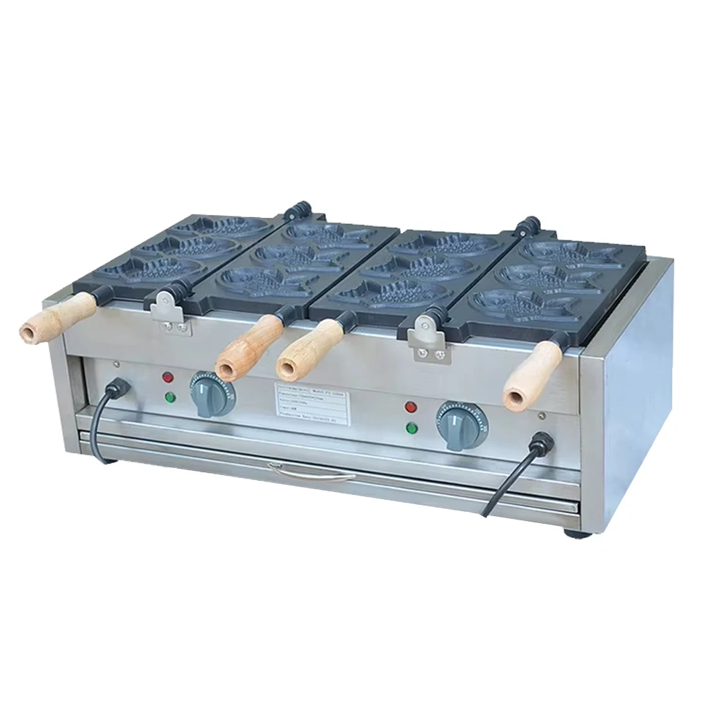 

Commercial 3 Pcs*2 Taiyaki Waffle Maker Electric Korean Fish Shape Waffle Machine Stainless Steel Snack Machines