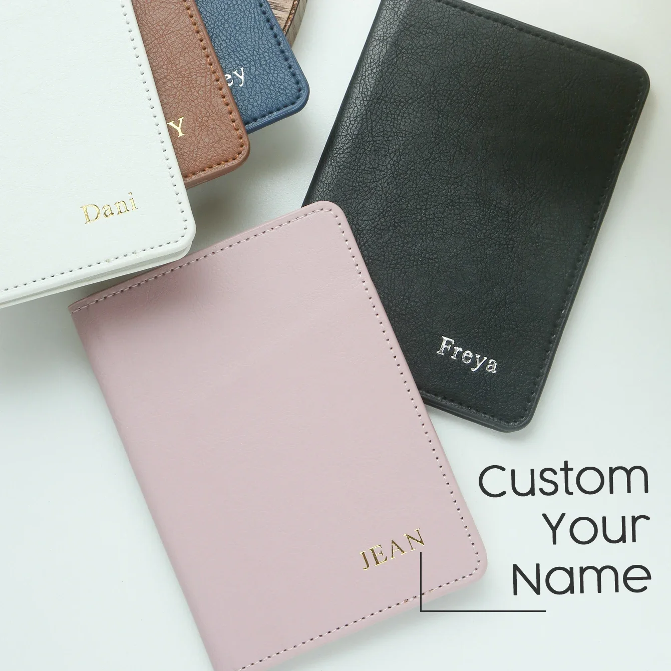 

Personalized Name Passport Holder Customized Monogram Texture Faux Leather Passport Cover Custom Classical Gift for Friends
