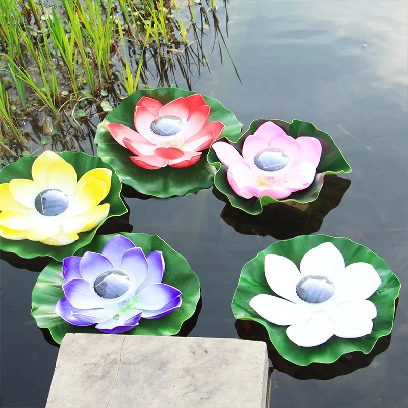 Imagem -05 - Solar Powered Led Flower Light Forma de Lótus Artificial Fonte Flutuante Lagoa Jardim Lâmpada de Piscina Led Night Light Quintal Decor Lights