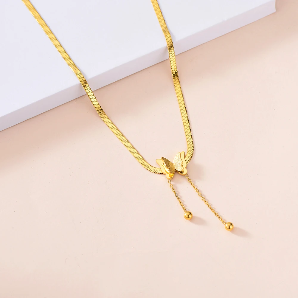 Multilayer Vintage Butterfly Necklace For Women Gold Color 316L Stainless Steel Blade Snake Chain Charms Choker Jewelry Gift