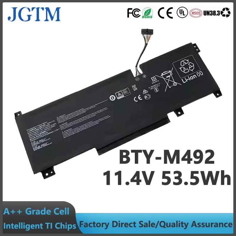 JGTM BTY-M492 11.4V 53.5Wh Laptop Battery For MSI Pulse GL66 11UDK-076 GL66-11UDK-066JP 11UEK-050XFR 11UEK-007FR Notbook