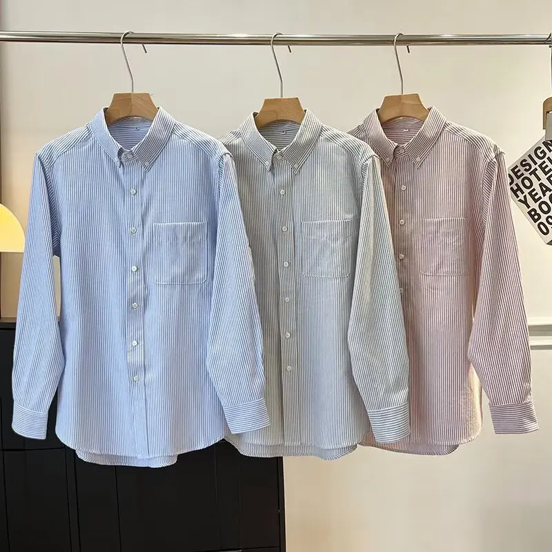 ex Ox Cloth Long Sve Gestreepte Contrasterende Kleur Casual Kraag irt Veelzijdig Woon-werkverkeer irt voor mannen en vrouwen