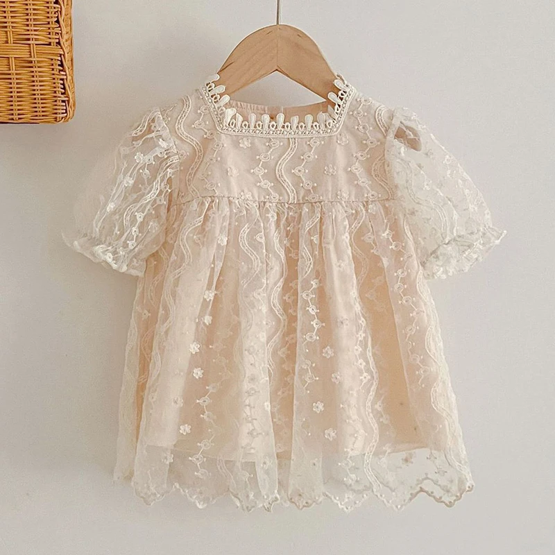 Summer Newborn Baby Girls Sweet Jumpsuit Toddler Baby Girls Short Sleeves Lace Kids Princess Dress Girls Sister Clothes