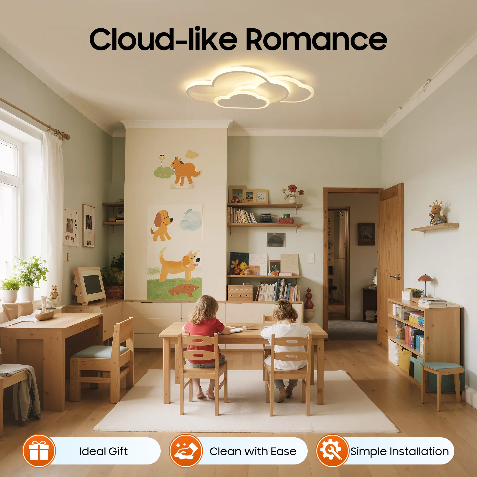 مصباح سقف سحابي LED، تركيبات إضاءة غرفة الأطفال قابلة للتعتيم 3000-6500 كيلو، مصباح دراسة لغرفة نوم الأطفال، ضوء ليلي
