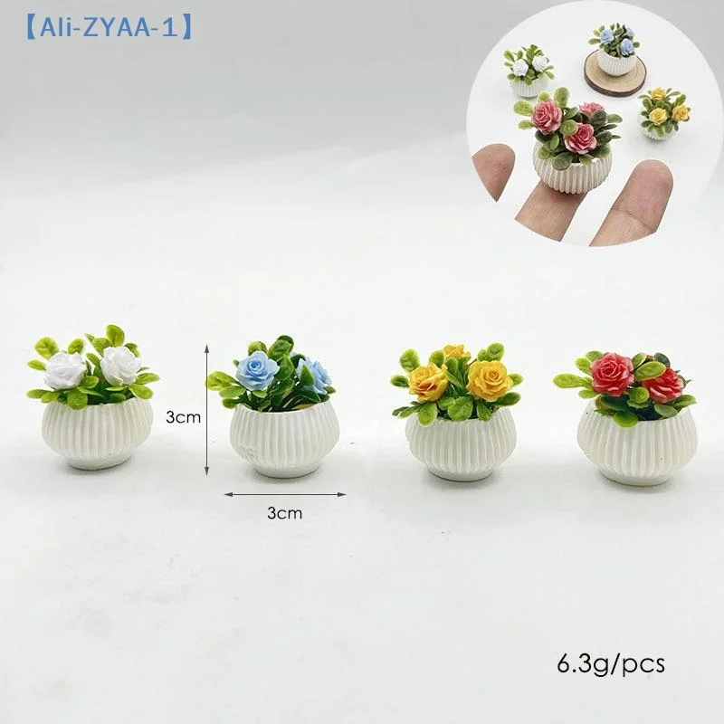 【ZYAA-1】1 Stück Puppenhaus-Wohnzimmer-Dekoration, Mini-Rosenpflanze, Topfpflanzen-Modell, Miniatur-Landschaft, Kunsthandwerk
