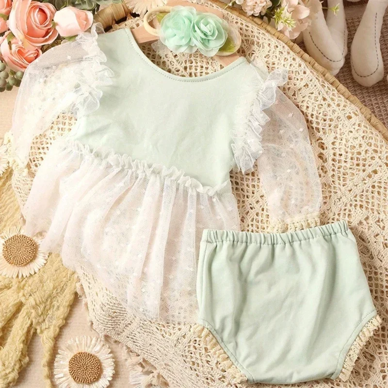 

Newborn Photoshoots Set Lace Dress Flower Headband Romper Photo Props Girl Photo Costume Infant Photography Suit 3PCS