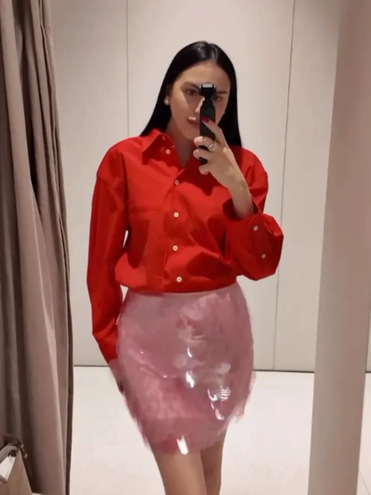 

HH Women Spring Fashion Simple Loose Poplin Shirt Female High Street Casual Versatile Pocket Single Breasted Long Sleeve Shirt