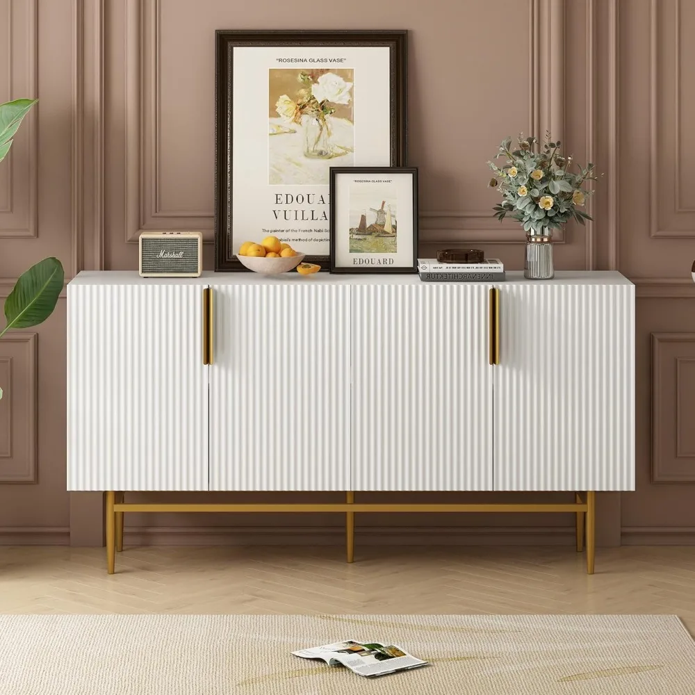 

Accent Storage Cabinet with Four Doors Freestanding Storage Sideboard with Gold Metal Handle and Legs Modern Entryway Cabinet f