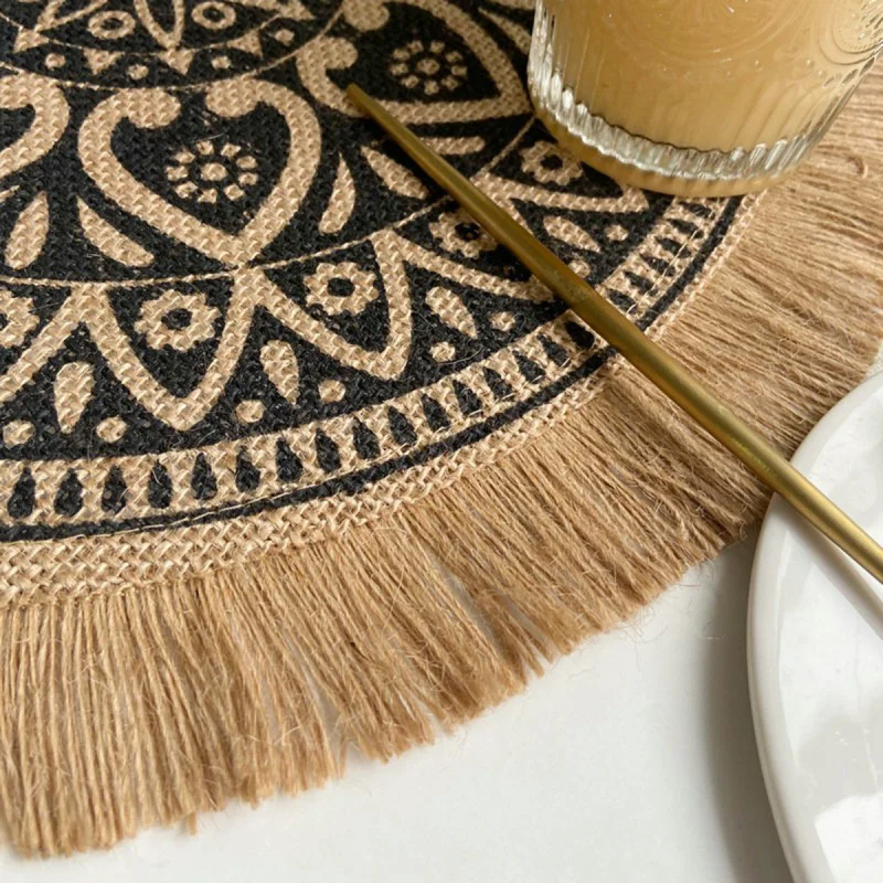 Cross-Border Bohemian Jute Tassel Woven Placemat Coaster Tableware Heat Proof Mat Restaurant Coffee Shop Dining Table Coasters