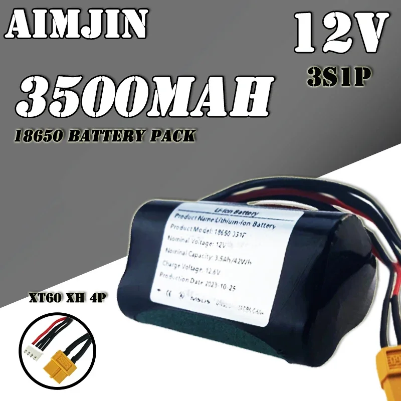 

12V 3.5AH 18650 Lithium Battery Pack 3S1P 3500mAh Built-in BMS Bluetooth Speaker Flashlight GPS Fascia Gun Rechargeable Battery