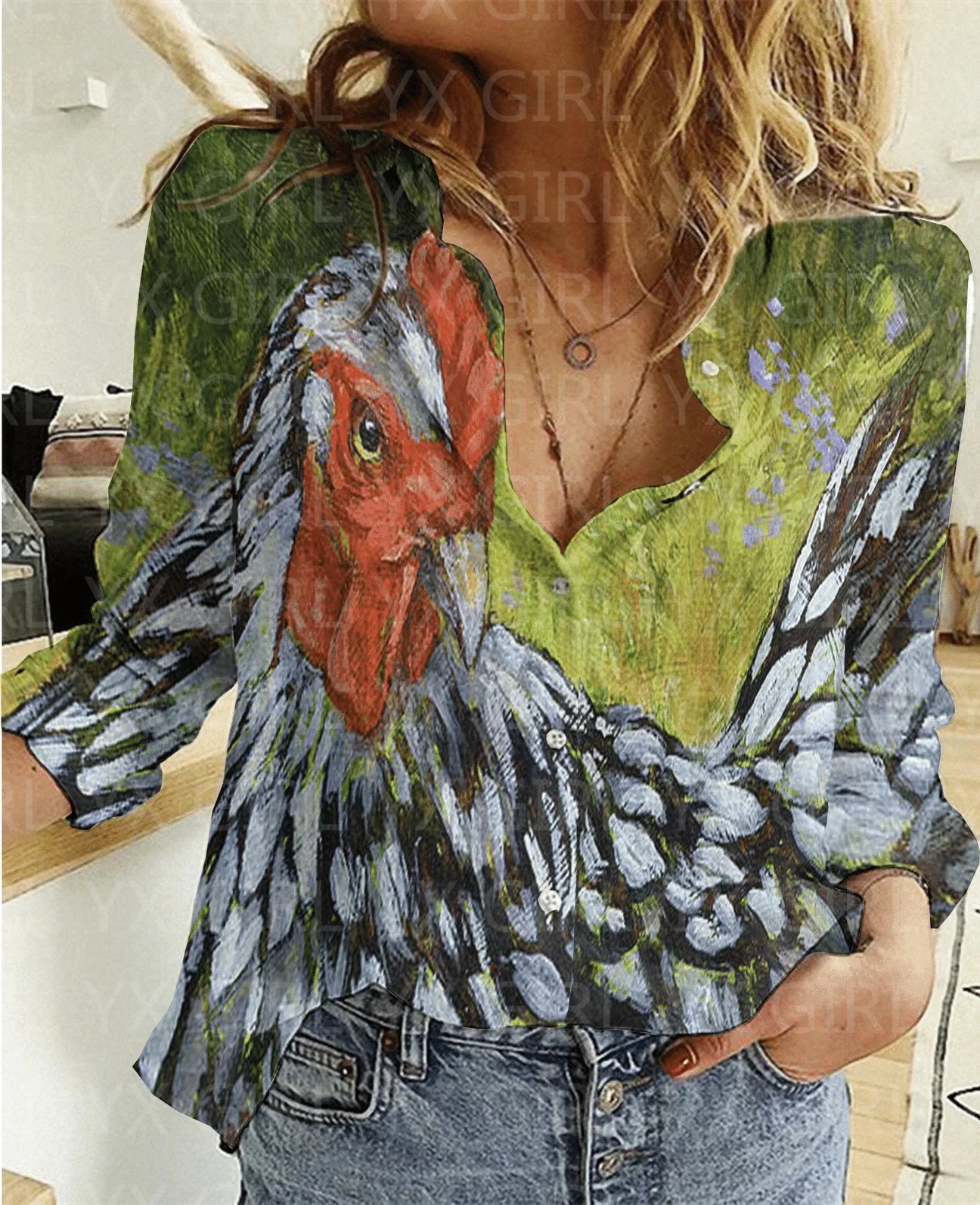 

Women's Wyandotte Printed Casual Shirt 3D Printed Button-down Shirt Casual Unique Streewear Halloween Gift