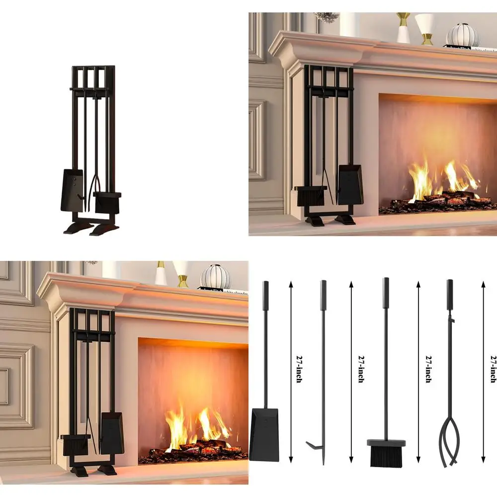 

Набор инструментов для камина из кованого железа из 5 предметов с подставкой для использования в помещении и в помещении