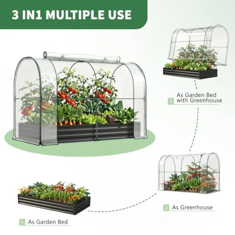 Galvanized Raised Garden Bed for Gardening with PVC Cover: durable steel, silver-gray, rust-resistant and weatherproof