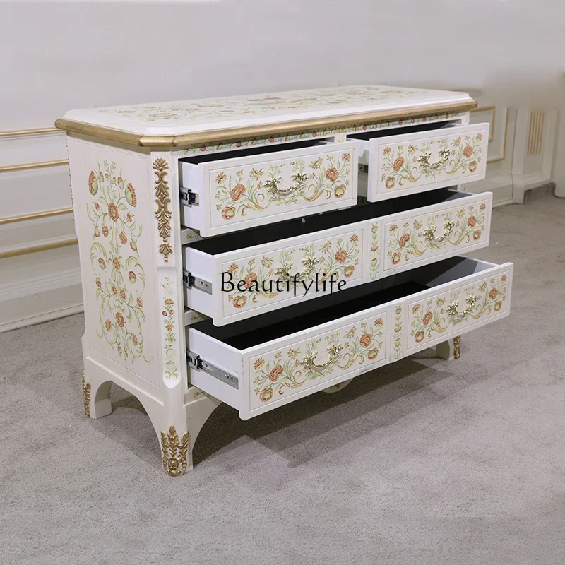 LS 04 خزانة ذات أدراج من الخشب الصلب الأوروبي خزانة بأدراج غرفة النوم الأمريكية الرجعية المطلية