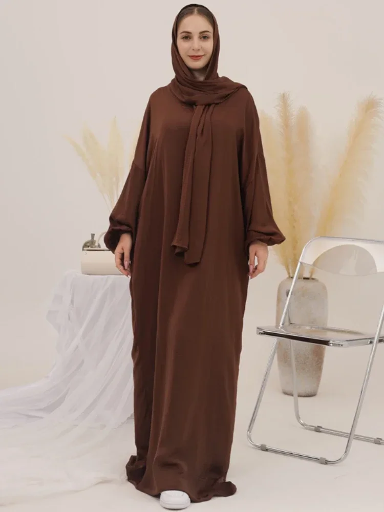 Ramadan Jilbab Hooded Abaya with Integrated Veil Hijab Scarf Muslim Prayer Dress Dubai Abayas for Women Islamic Clothes Djellaba