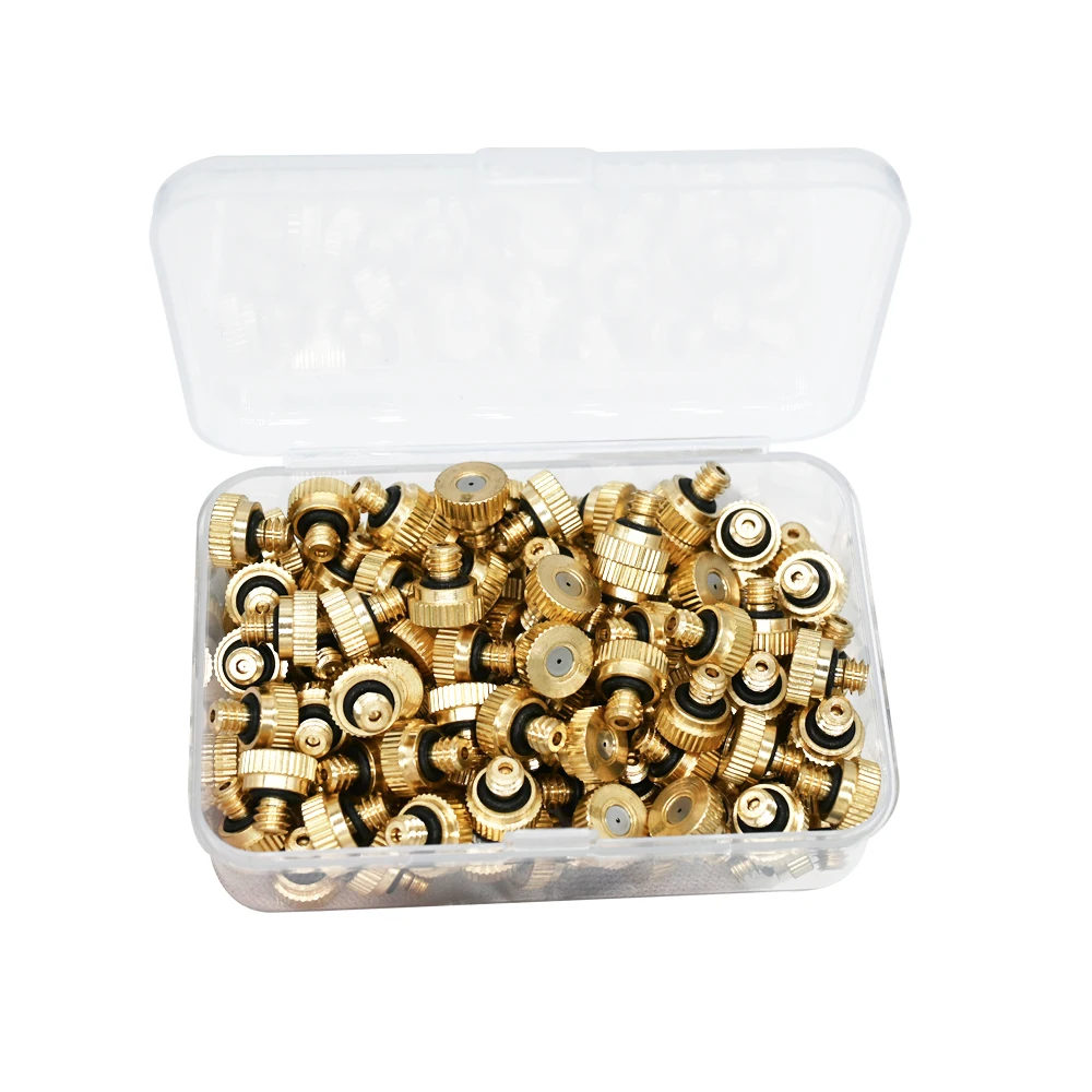 50PCS Brass Misting Nozzle Set for Patio 0.1-0.8mm Orifice Outdoor Cooling Water Mist Nozzles Threaded Fog Parts for Misting Sys