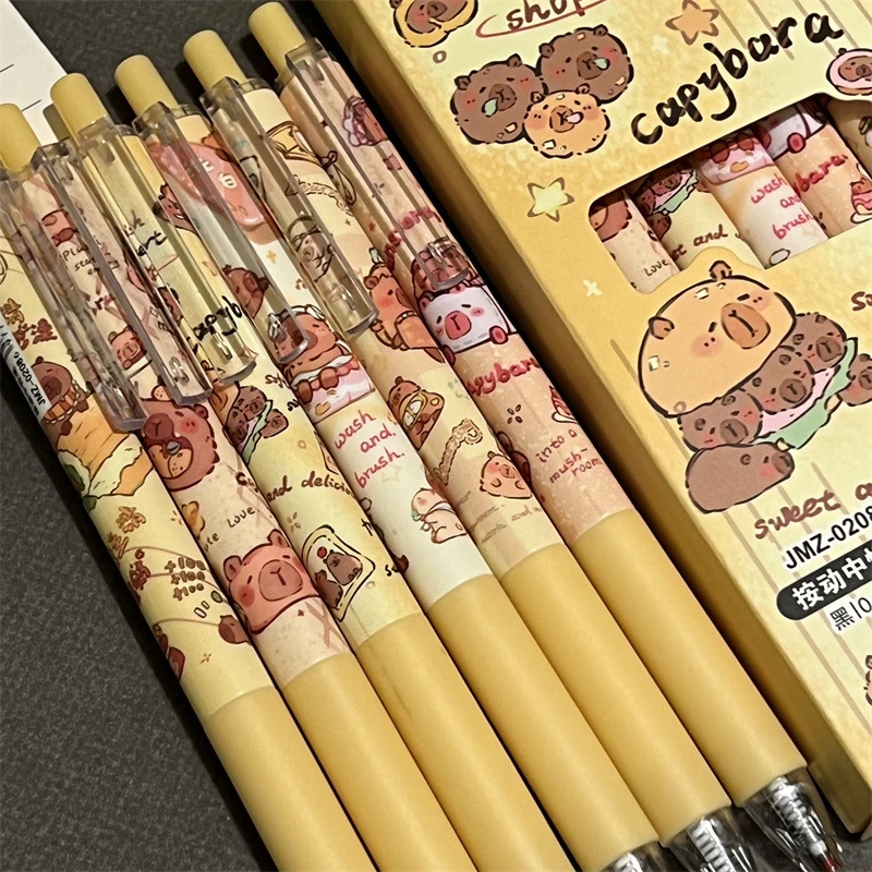 6 pçs capivara gel caneta rapidamente seco tinta preta escrever suavemente material escolar acessórios de escritório canetas kawaii estudante papelaria